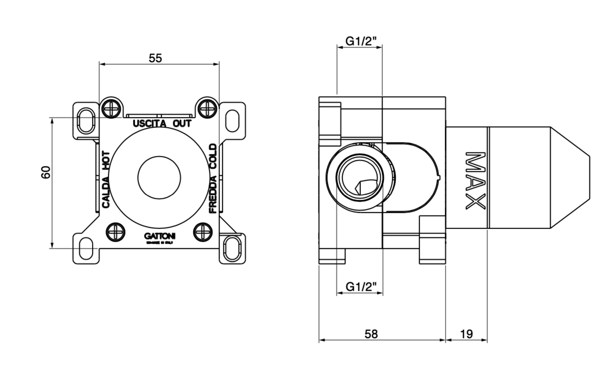 Встраиваемый корпус для смесителя GATTONI Mach 10 ARCH-00014293 - Вид №1