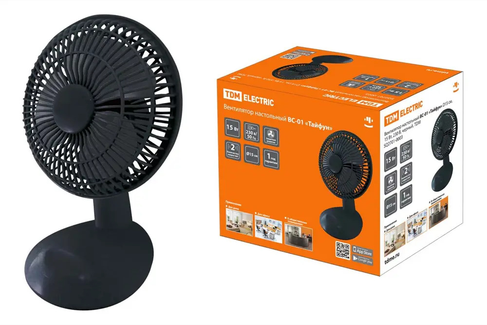 91292851 Вентилятор настольный Tdm electric Тайфун ВС-01 20 Вт D15 см цвет черный STLM-0851659