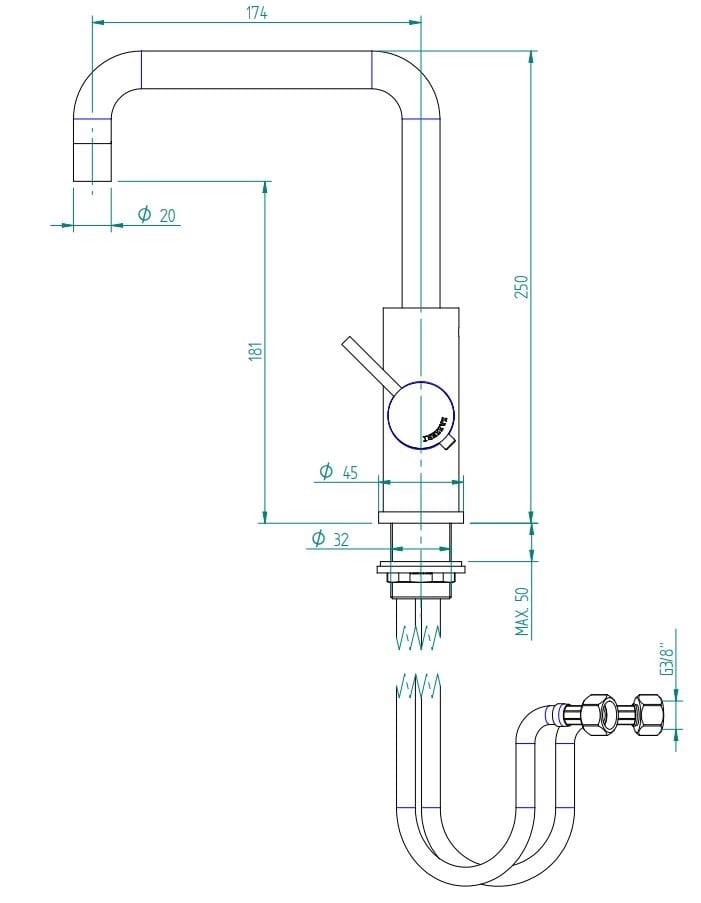 Однорычажный смеситель для раковины с регулируемым горлышком Zazzeri ARCH-00097195 - Вид №2