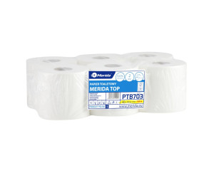 PTB703 Туалетная бумага TOP CENTER PULL, белая, диаметр 17 см, длина 120 м, двухслойная, в упаковке 6 шт. Merida