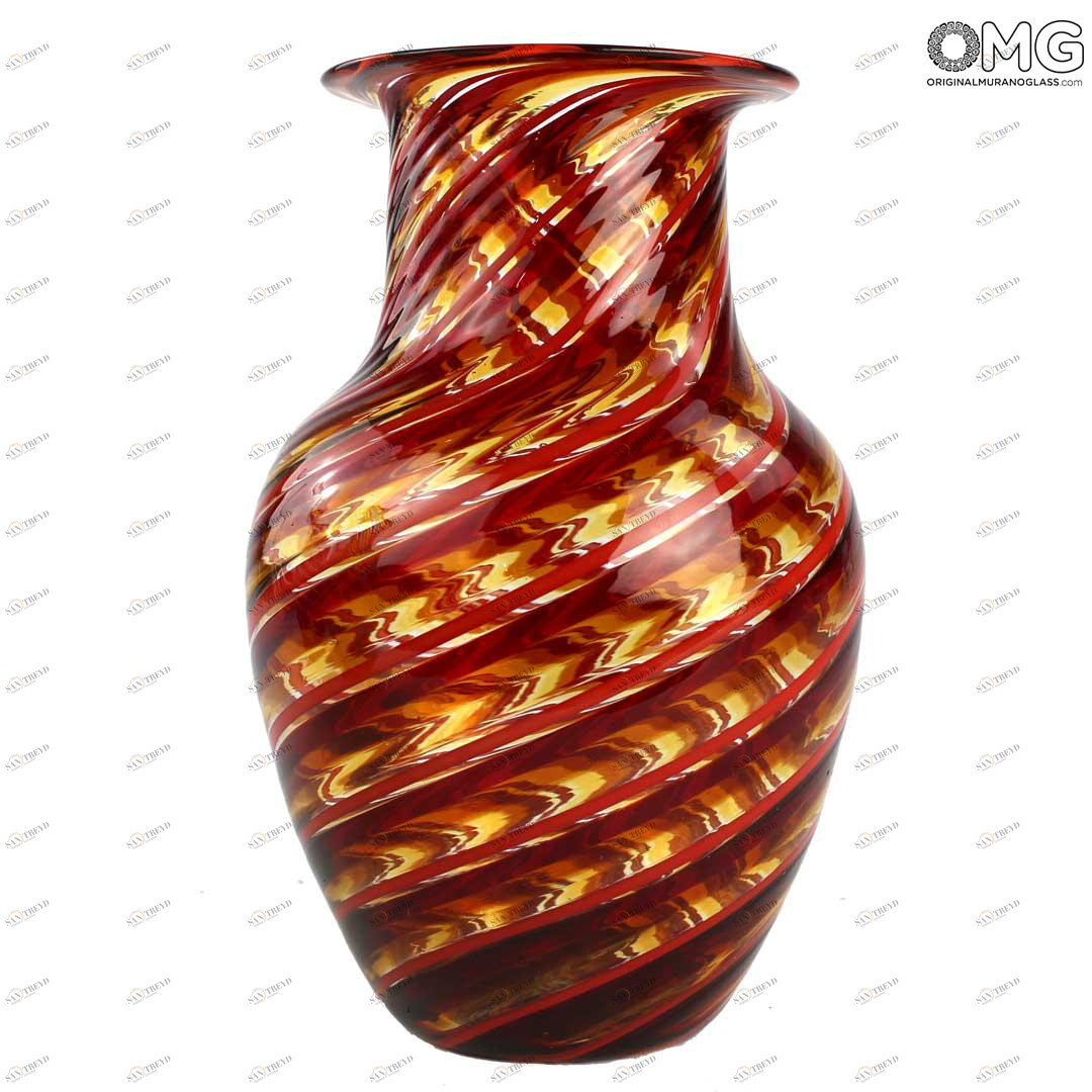 4334 ORIGINALMURANOGLASS Ваза круговорот жизни в красную полоску - Муранское стекло 11 см 