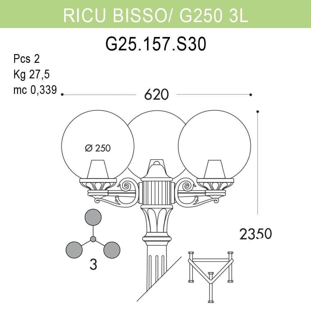 Уличный фонарь Fumagalli Ricu Bisso/G250 G25.157.S30.AYE27 FUMAGALLI ФОНАРЬ 268878 Черный  - Вид №1