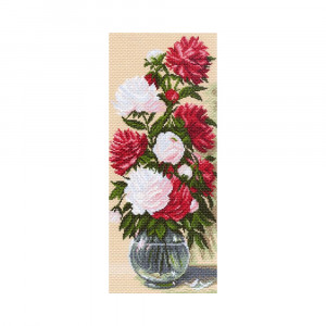 1058 Канва/ткань с рисунком Рисунок на канве 24 см х 47 см "Пионы" Матренин посад