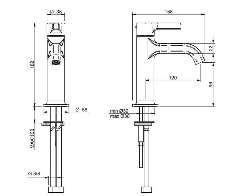 Однорычажный смеситель для раковины из латуни Rubinetterie Treemme Aurelia ARCH-00109296 - Вид №2