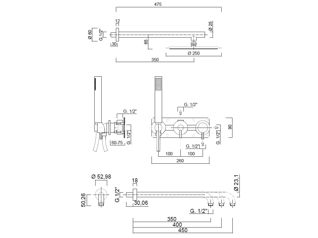 Набор для ванны с ручным душем Rubinetteria Giulini My Future Deluxe ARCH-00010249 - Вид №1
