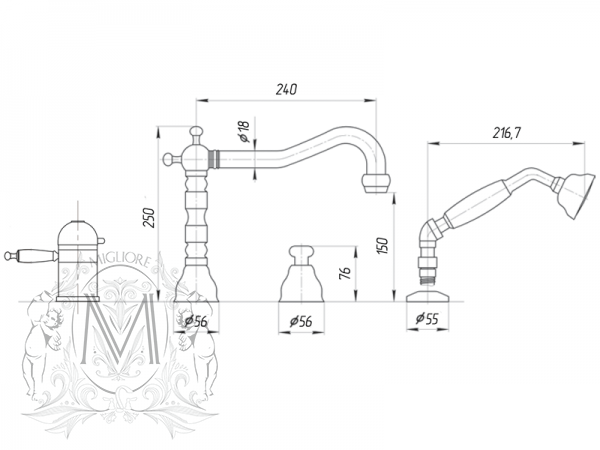 Смеситель MIGLIORE Oxford ML.OXF-6358.BR с термостатом для ванны - бронза ML.OXF-6358.bi.BR - Вид №1