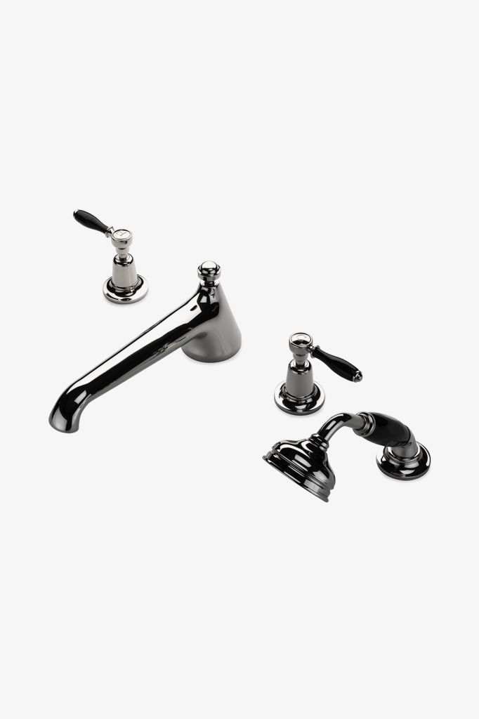 EATF04 Скрытый низкопрофильный наполнитель для ванн Easton Classic с ручным душем и рычажными ручками из черного фарфора Waterworks 