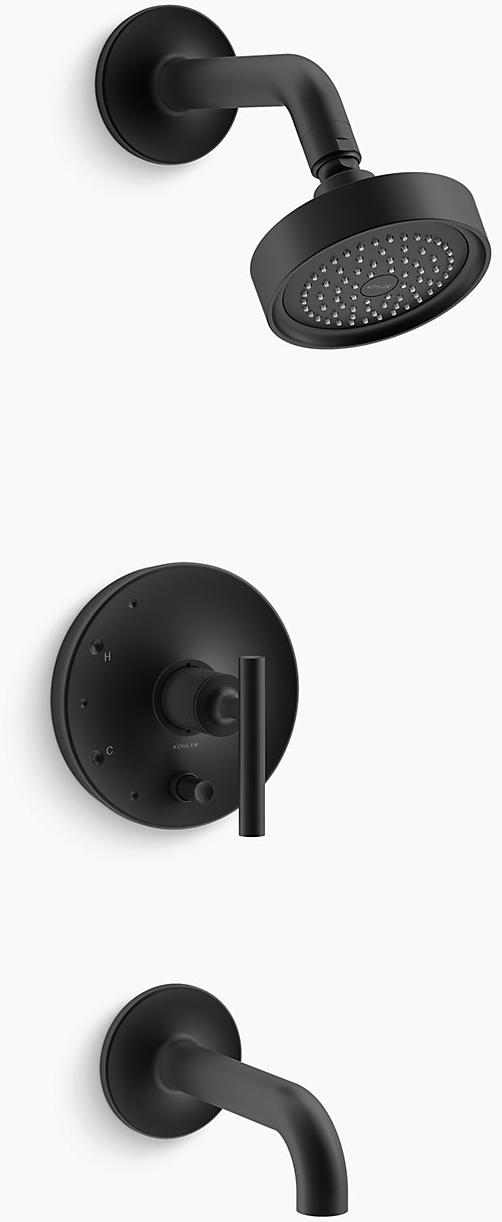 KOHLER Набор для уравновешивающей ванны и душа Purist Rite-Temp с кнопочным переключателем, 7-3 / 4 K-T14421-4-BL 