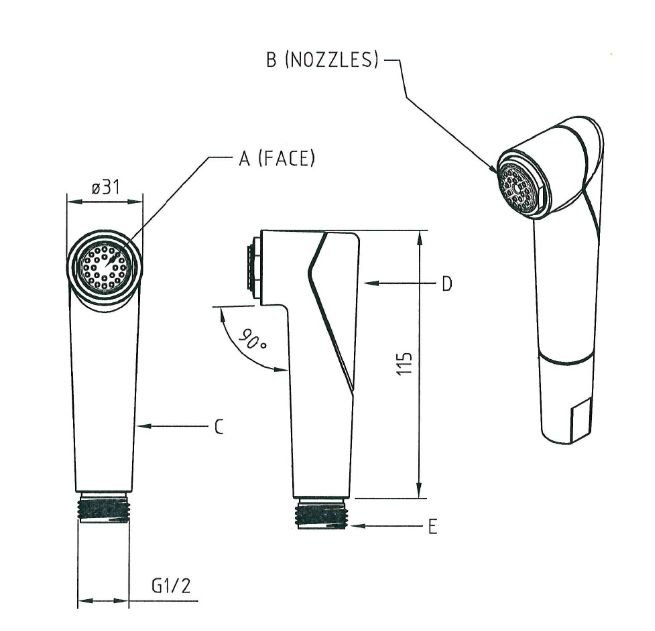 Гигиенический душ со шлангом 120см и держателем CEZARES KARMA-IFS-01  - Вид №1