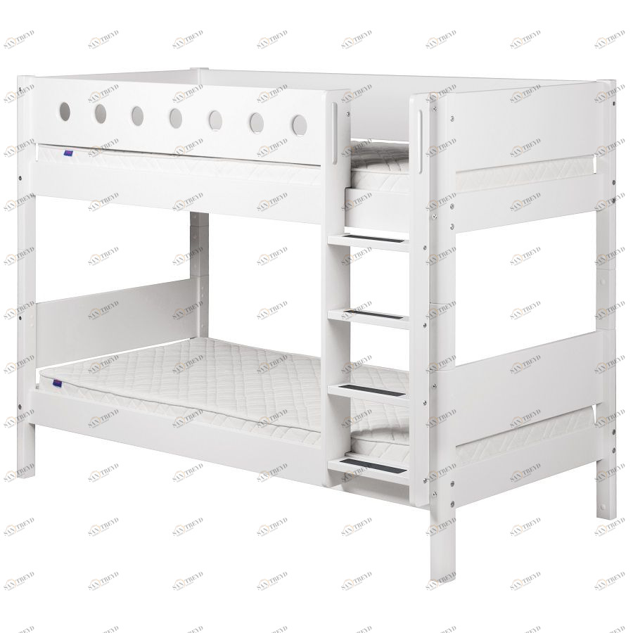 Кровать Flexa White двухъярусная с лестницей, 200 см, белая 801740740