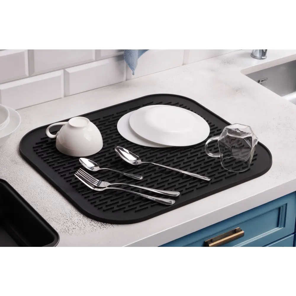 Коврик для сушки посуды KONSENSA 45x40 см силикон цвет черный STLM-2144414 - Вид №7