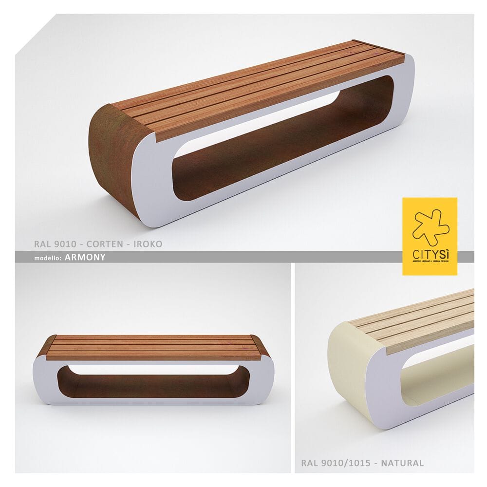 Стальная и деревянная скамья без спинки CITYSì ARMONY ARCH-00045270 - Вид №7