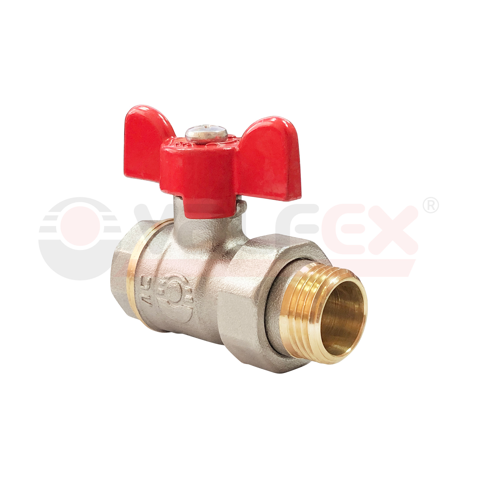 VF.227.NLB1.012 Valfex Кран шаровой OPTIMA (с никелевым покрытием), с американкой, ручка-бабочка (внутр.-наруж.)  1/2" 