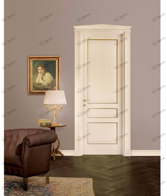 LEGNOFORM Лакированная дверь из массива дерева с золотыми профилями Veneziana sun-id-1422006