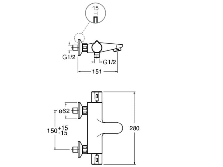 ABS термостатический настенный смеситель для ванны с переключателем CRISTINA Rubinetterie Термостатические смесители-Shower &amp ARCH-00044526 - Вид №2