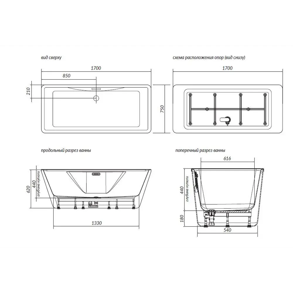 Ванна Terens акриловая 170x75 см Santreyd STLM-2172153 - Вид №3
