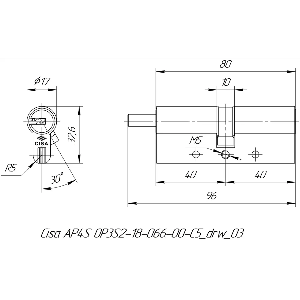 Цилиндр Cisa AP4S 0P3S2-18.66, 35x10x35 мм, ключ/шток, цвет латунь, без вертушки STLM-2209752 - Вид №4
