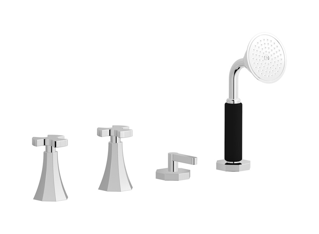 Смеситель на бортик ванной на 4 отверстия с изливом, дивертером и душевым гарнитуром. WE ARE IB bt397cc Chrome Belmondo 