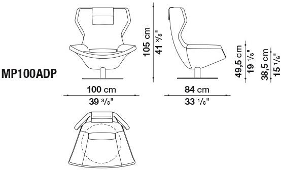 B&B Italia Вращающееся кресло из ткани с 4 спицами и высокой спинкой Metropolitan sun-id-1409522 - Вид №3
