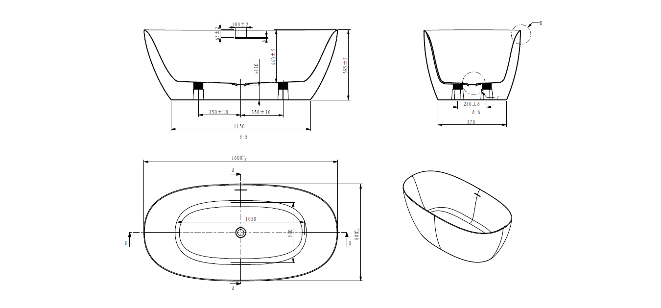 Акриловая ванна Art&Max Genova AM-GEN-1600-800  - Вид №2