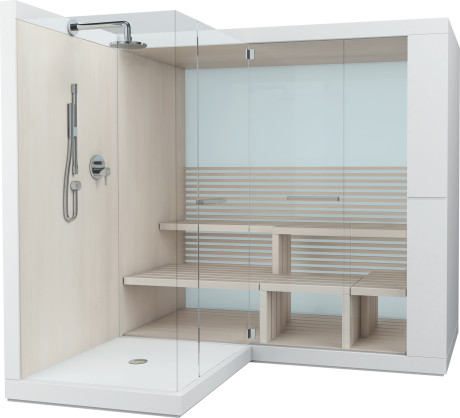 750322002011001 Сауна Inipi Ama, пристенный и угловой вариант Inipi #7503 2350 x 2205 x 2220 мм
Исполнение: белый глянцевый (декор) Белый глянцевый декор Duravit  - Вид №2