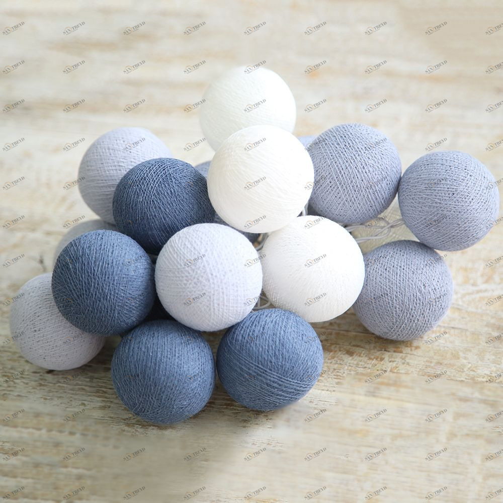 Гирлянда из хлопковых шариков от сети на 20 лампочек блюиш грей Lares&Penates 1720G