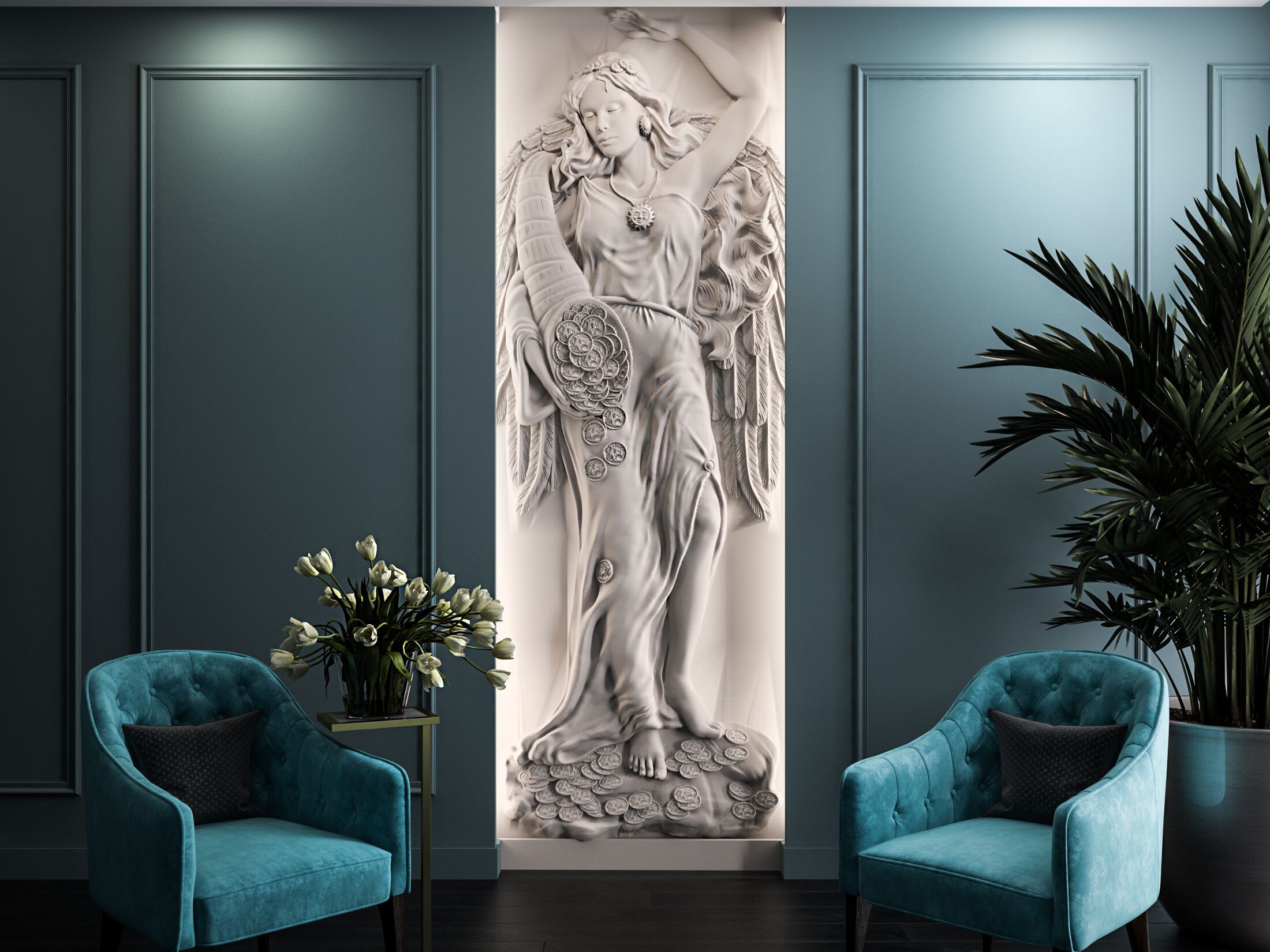 Трехмерная декоративная гипсовая панель WallDeco FORTUNA ARCH-00055579