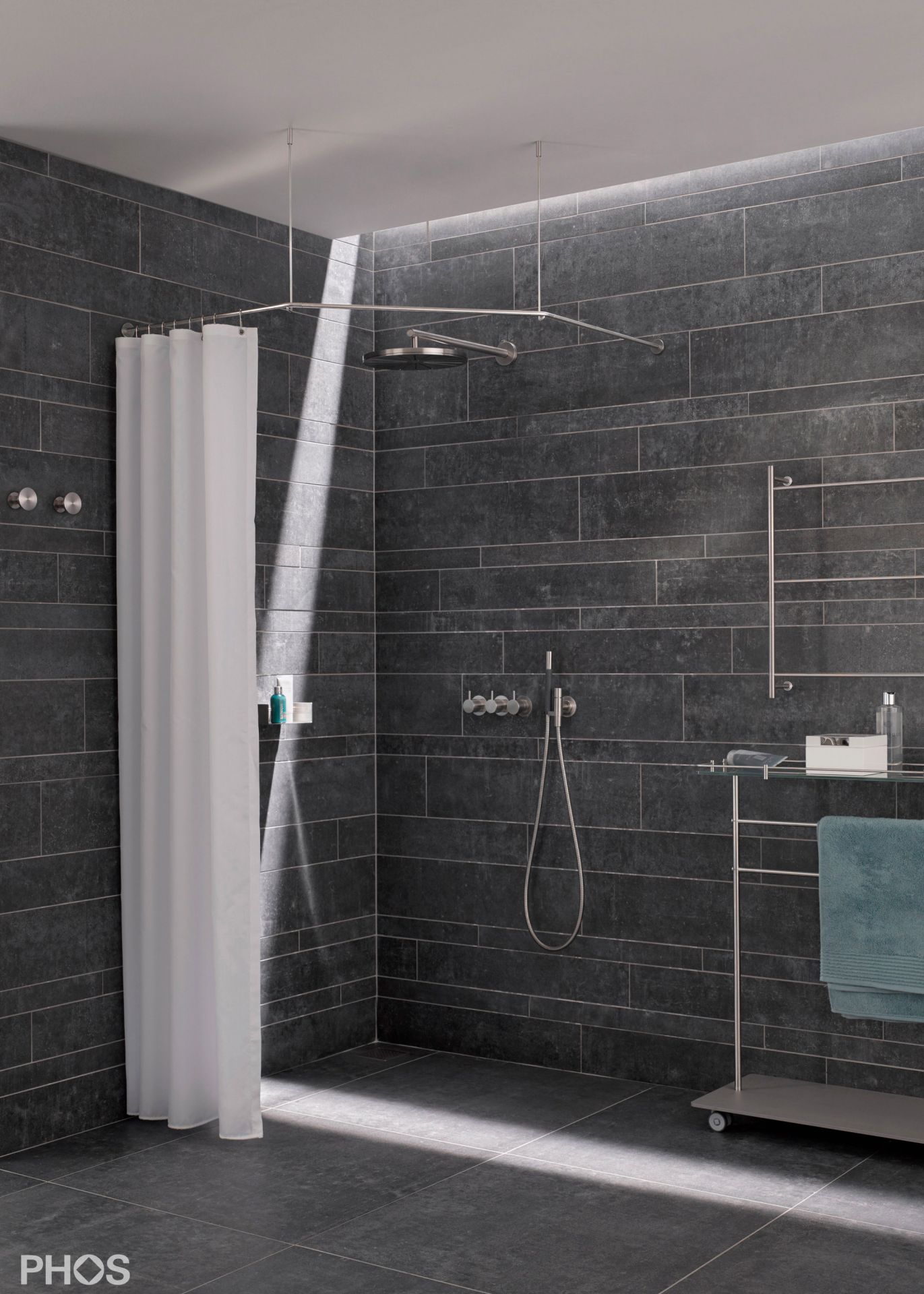 DSFE950K45 Пятиугольный карниз для душевой занавески, 95 x 95 см, для настенного монтажа. PHOS  - Вид №1