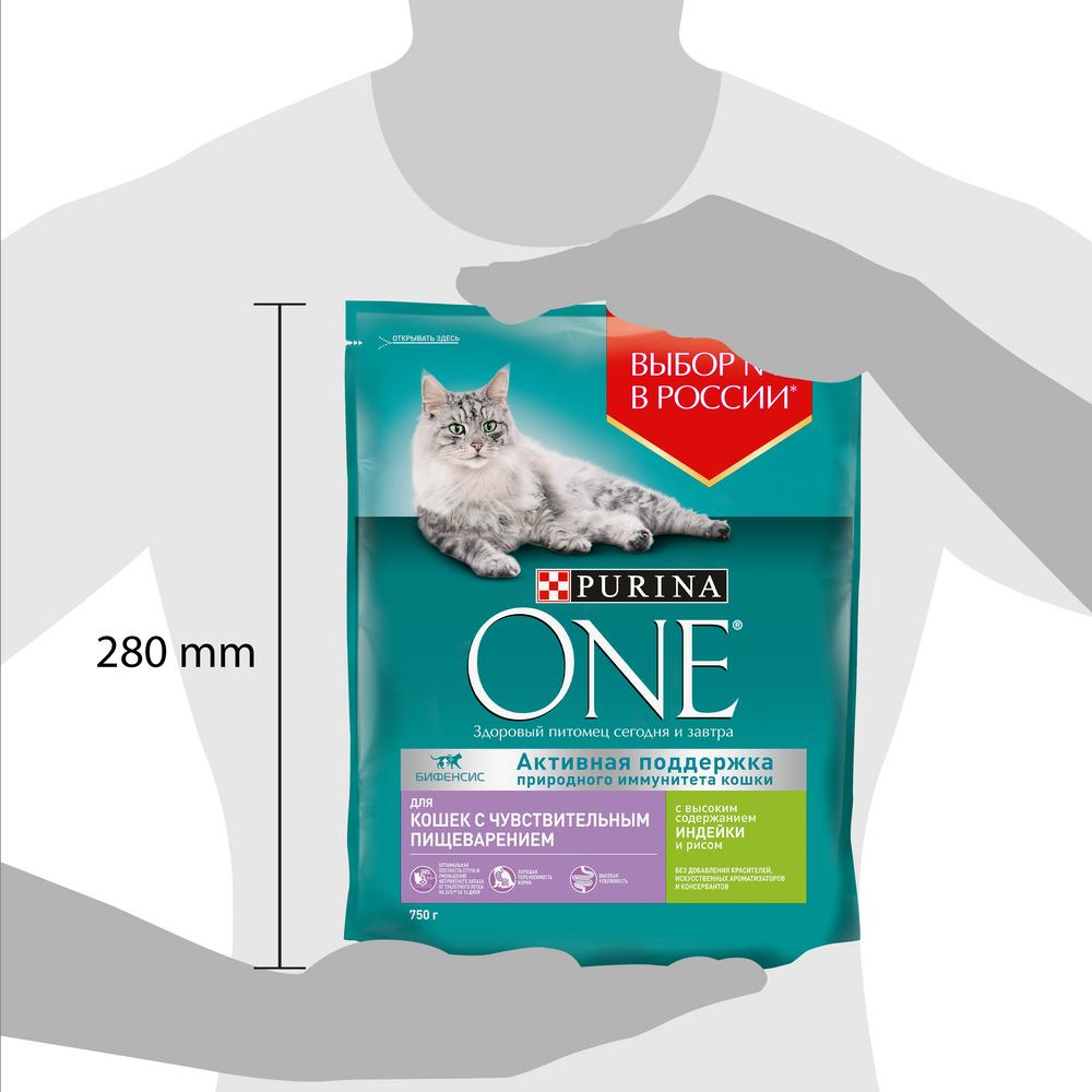 ПР0059662 Корм для кошек с чувствительным пищеварением, индейка, рис сух. 750г ONE  - Вид №1