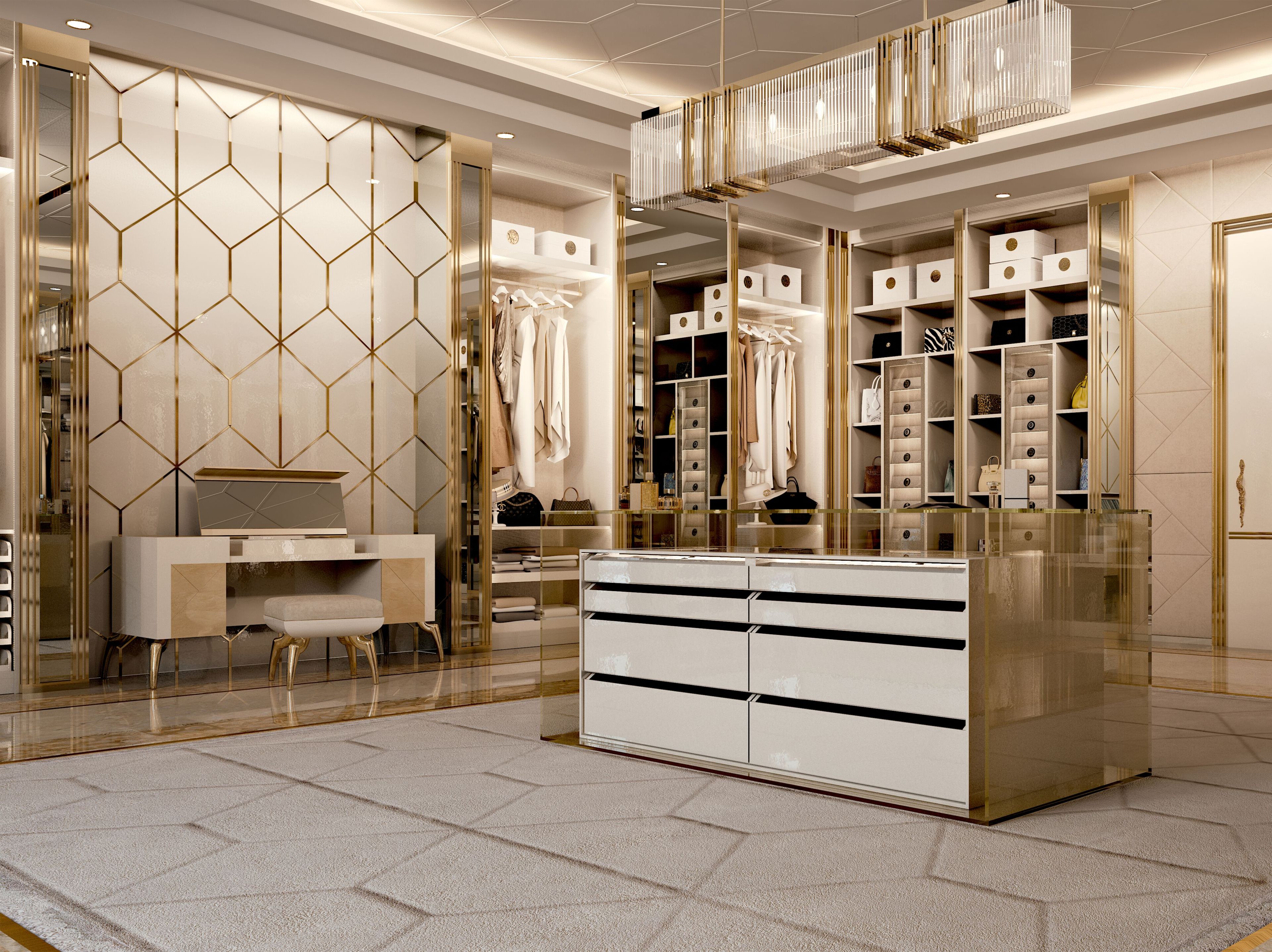 Модульная деревянная и стеклянная гардеробная со встроенным освещением Bizzotto Italia Symphony-Infinity ARCH-00037472