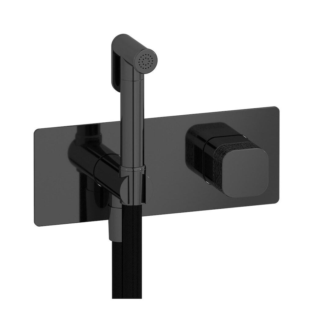 Внешние части гигенического душа со смесителем. WE ARE IB eo706cf_2 Black Chrome Elio