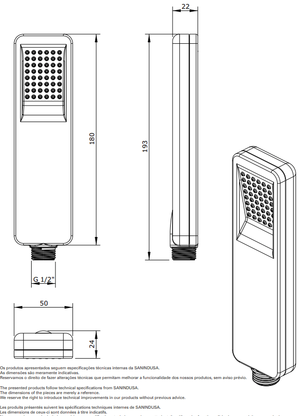 Душ ручной 1-позиционный Sanindusa Sigma 5839100, белый - Вид №1