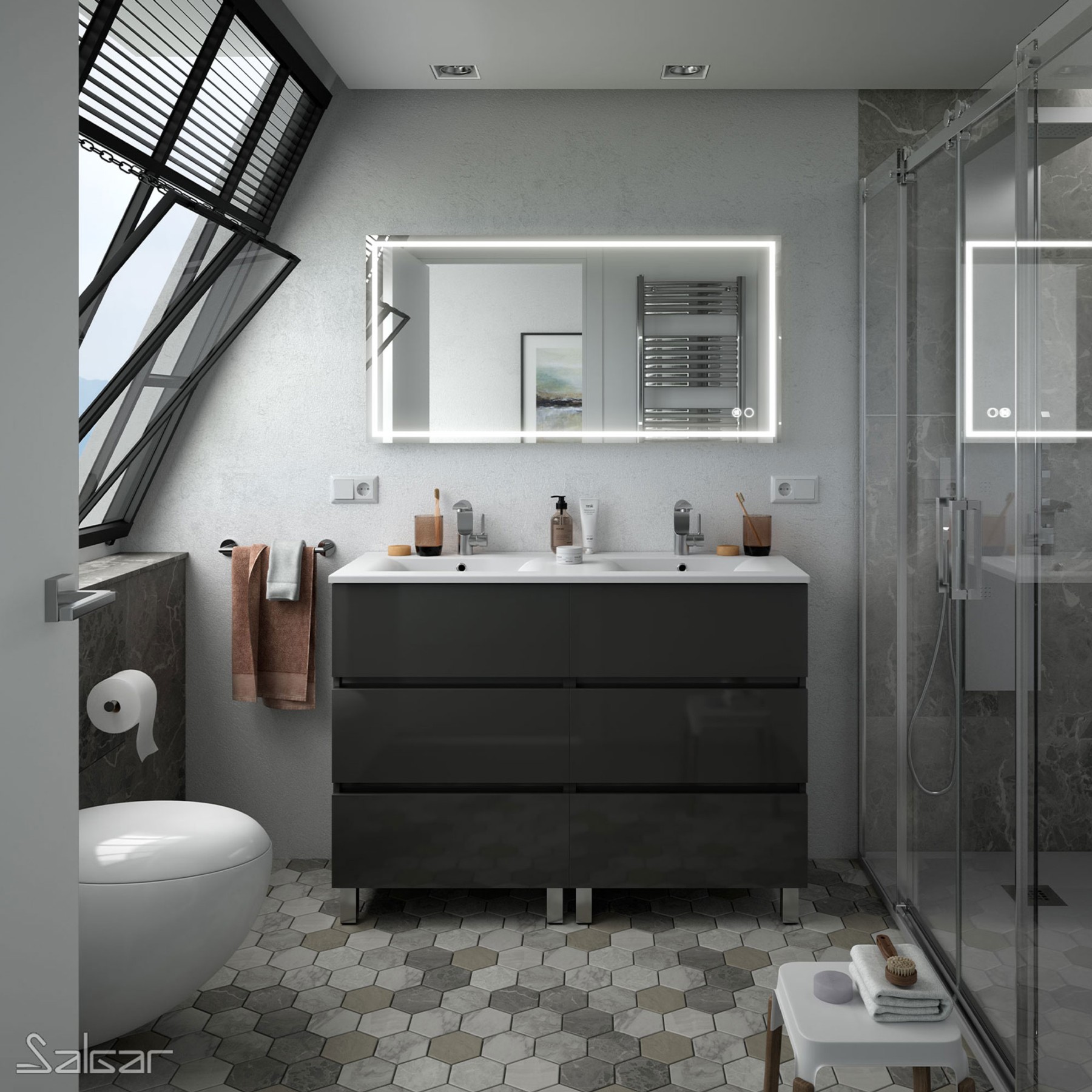 87855 SALGAR Зеркало CHICAGO II 1200 горизонтальное вертикальное со светодиодным датчиком света и противотуманным (30 Вт) IP 44 1200 x 600 мм - Вид №4