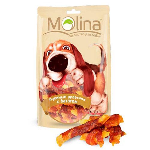 ПР0039831 Лакомство для собак Куриные рулетики с бататом 80г Molina 