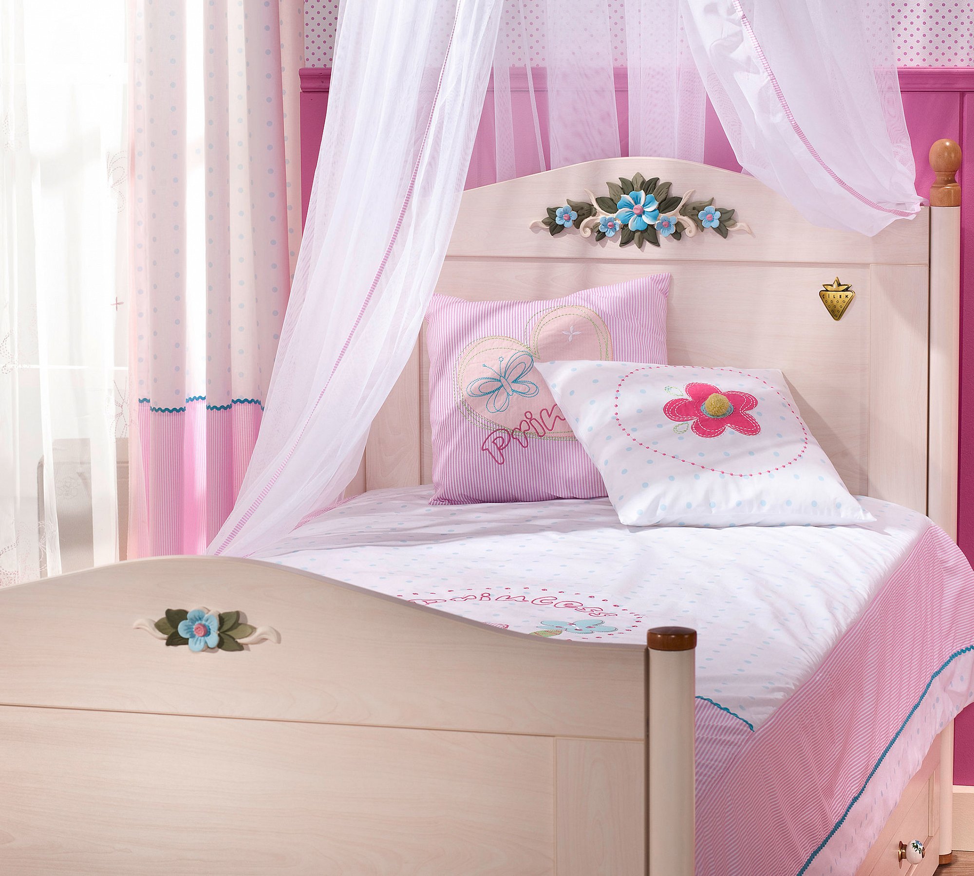 Кровать деревянная односпальная 100х200 см беленый дуб Flora CILEK FLORA 00-3832287 Бежевый Santreyd - Вид №2