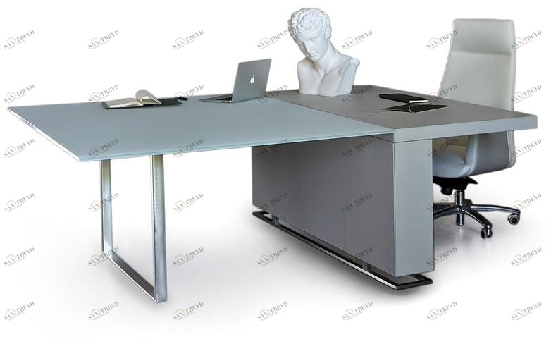 ESTEL GROUP Рабочий стол из стекла и кожи с системой прокладки кабелей Deck sun-id-1449973