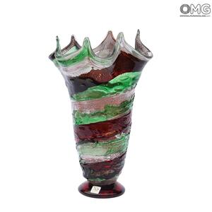 2006 ORIGINALMURANOGLASS Красно-зелёная ваза сбруффи - муранское стекло OMG 21 см