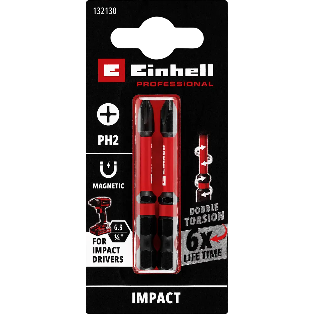 Бита ударная магнитная Einhell 132130 PH2x60 мм, 2 шт STLM-2136642