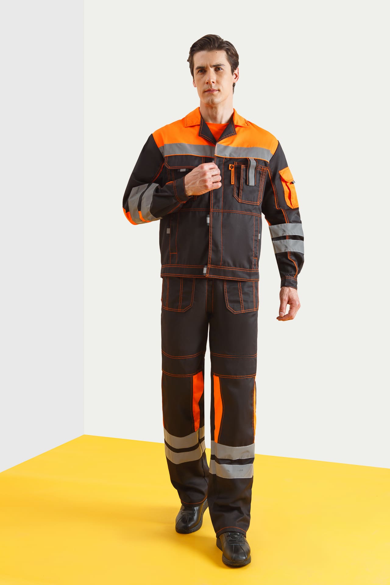 61843 Костюм "Профессионал-2" с СВП черно-оранжевый  Летняя спецодежда  размер 52-54/170-176  - Вид №14