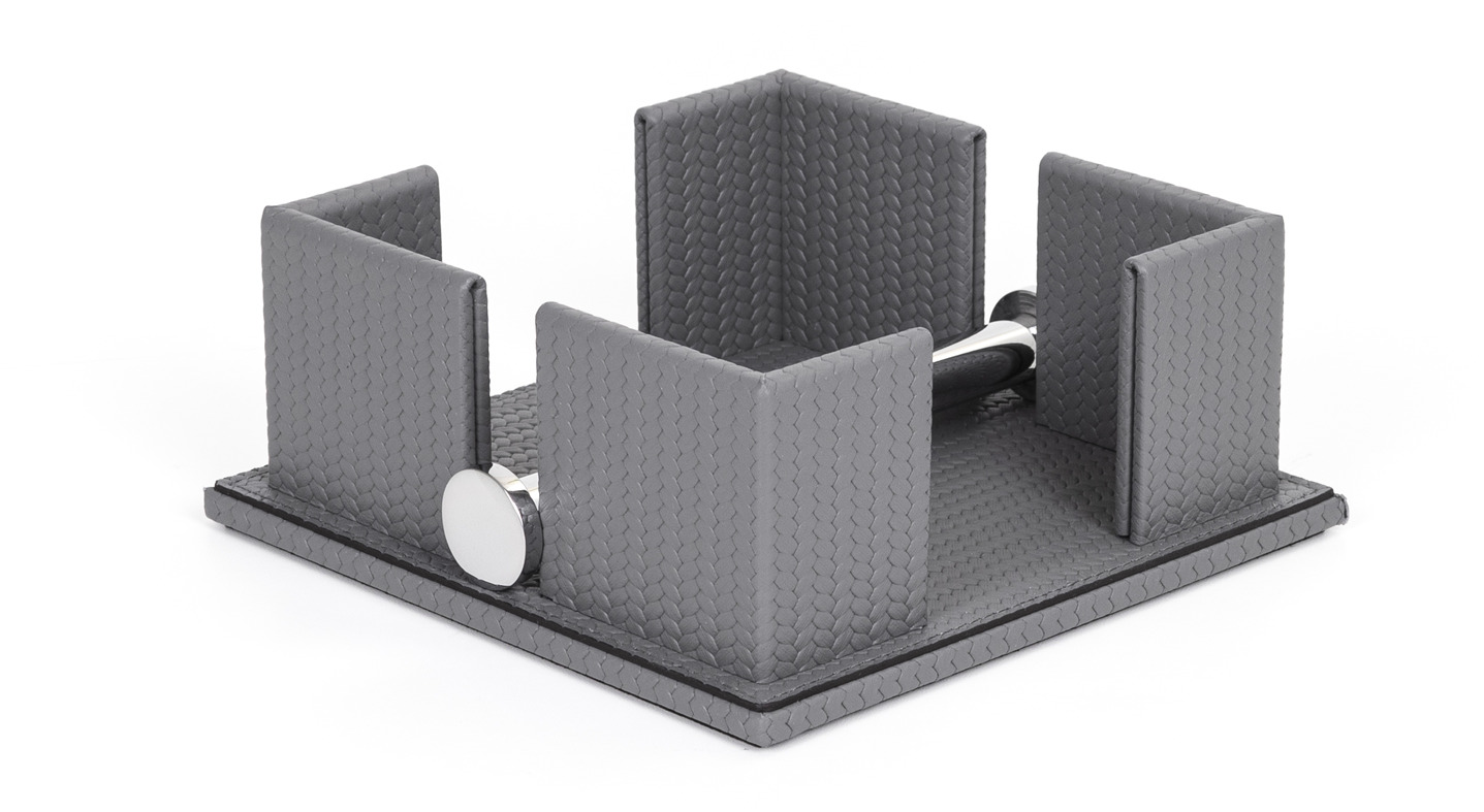 Салфетница - 24X24XH7 см / металлическая отделка_сатинированная латунь / зерненая кожа_темно-серый