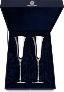 10652322 Аргента (Россия) Набор из 2-х фужеров "Виноградная лоза" + футляр Ag, 925 Серебро 925