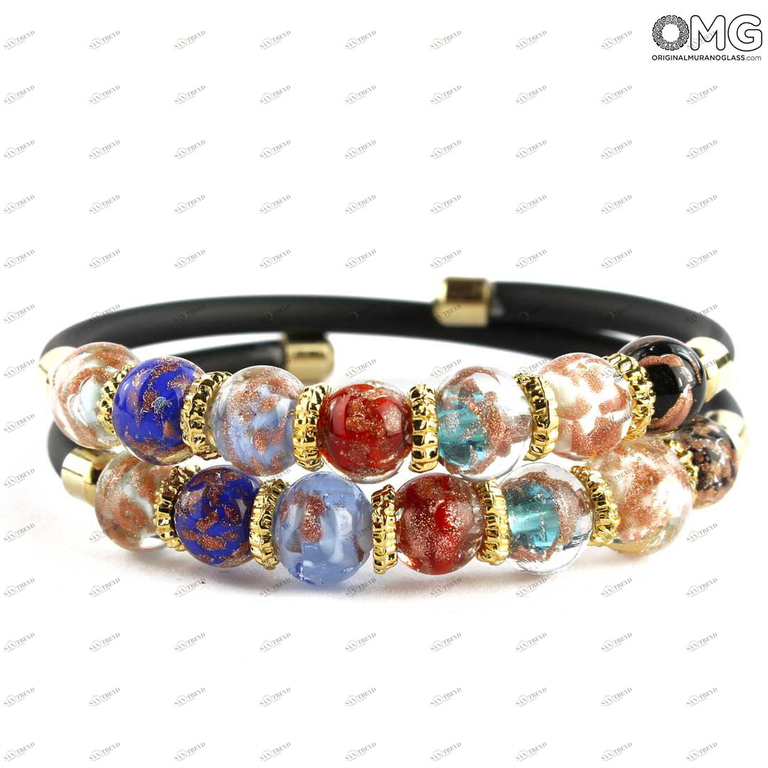 3693 ORIGINALMURANOGLASS Двойной браслет Серена - цветной с авантюрином - муранское стекло OMG 18 см 