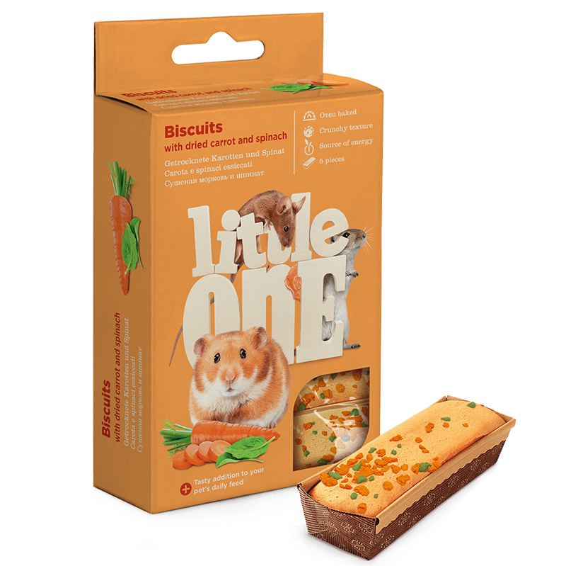 ПР0053601 Лакомство для грызунов Бисквиты для мелких грызунов с морковью и шпинатом 5х7г Little one 
