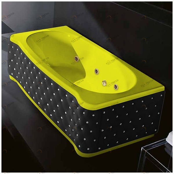 Ванна Gruppo treesse New Classic Young STD-V6747-SX-KCS-ZZ жёлтая с золотой фурнитурой и гидромассажем прямоугольная левая чёрная кожа кристаллы сваровски STDV6747SXKCSZZ