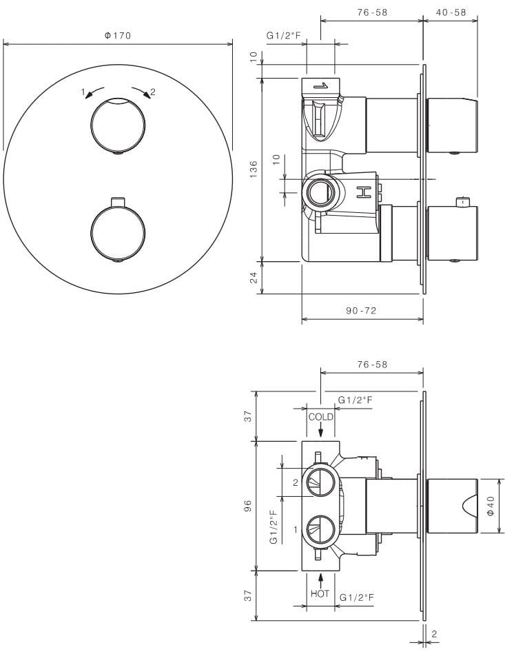 Встраиваемый термостатический смеситель для душа из нержавеющей стали Tubico Nilo ARCH-00113561 - Вид №2