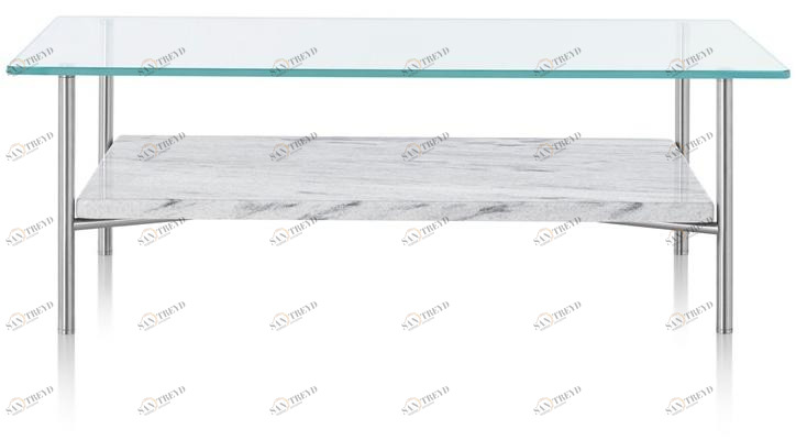 Herman Miller Прямоугольный журнальный столик из стекла и металла с полкой Layer sun-id-1455957