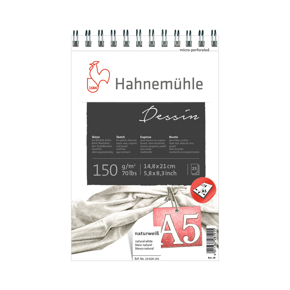 10628191 Альбом для эскизов на спирали «Dessin» 150 г/м2 А5 14.8 х 21 см на спирали 25 л. Hahnemuhle 