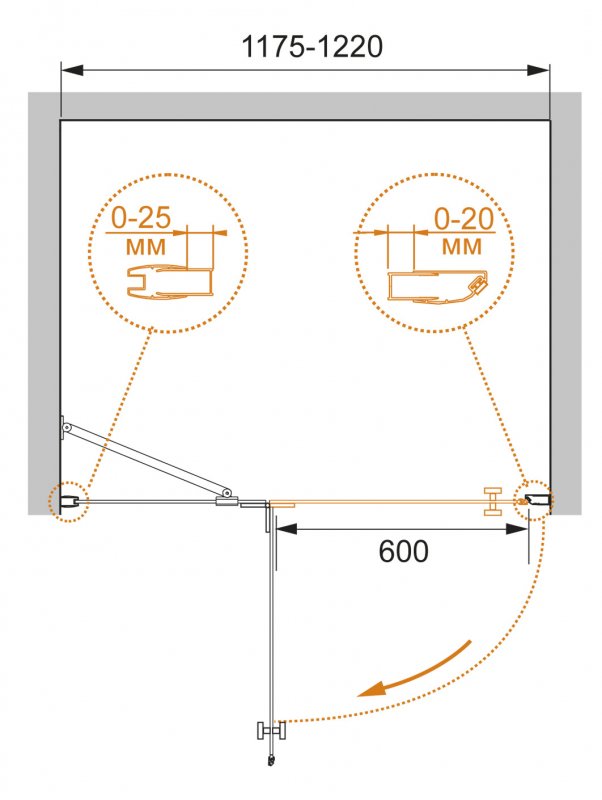 Душевая дверь CEZARES CRYSTAL-S-B-12-120-C-Cr-L - Вид №4