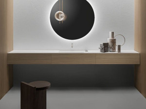 Подвесной шкаф для умывальника из дуба со встроенной раковиной