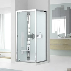 Novellini. Душевая кабина термостатическая 80x80 GF80 HYDROMASSAGE с низким душевым поддоном и серебристым профилем GLAX 3